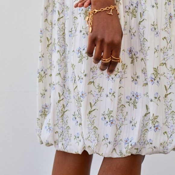 H&M X Brock Collection Tie Strap Smocked Floral Midi Dress NEW - Picture 5 of 12